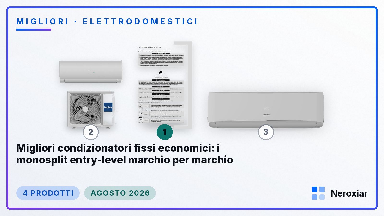 Migliori condizionatori fissi economici: i monosplit entry-level marchio per marchio (Agosto 2026)