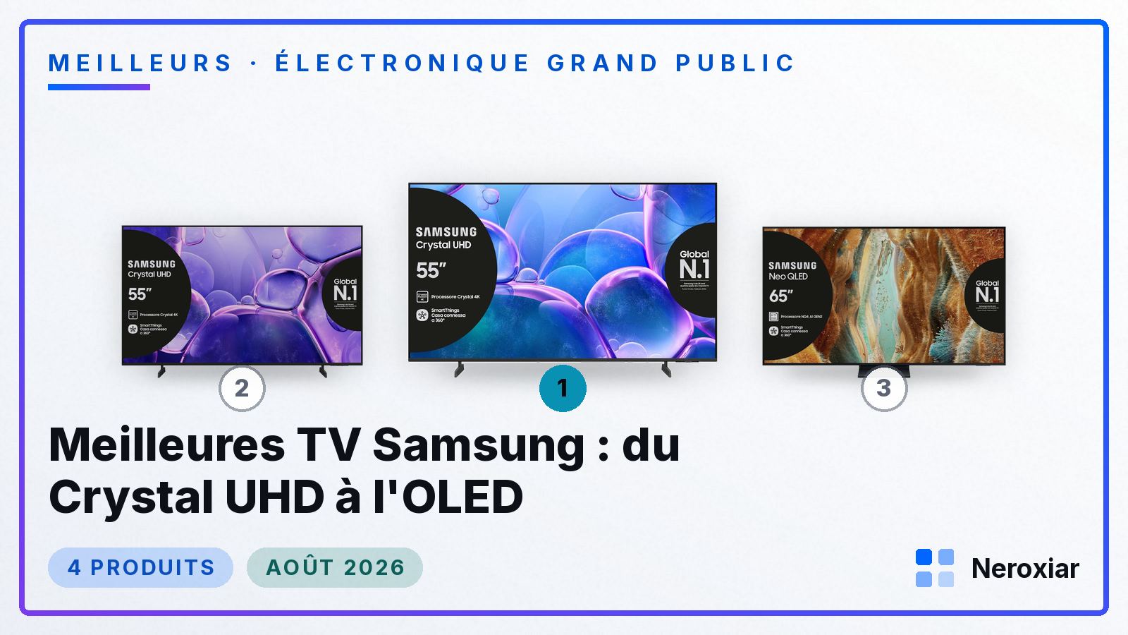 Meilleures TV Samsung : du Crystal UHD à l'OLED (Août 2026)
